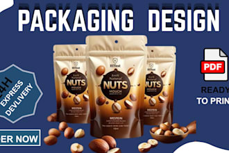 do product packaging design, product label design, dieline cut and pouch design