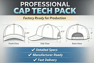 design professional hat and cap tech pack for manufacturers fashion production