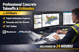 provide precise concrete, rebar, formwork takeoffs and cost estimate in 24 hours