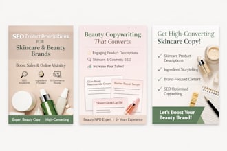 write skincare product descriptions and beauty brand copy
