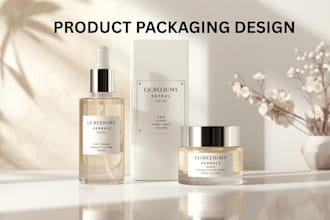 create product packaging design, bottle, box and cosmetic packaging render