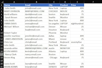 clean, format and standardize messy excel or CSV data