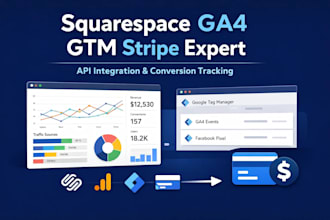 build and fix squarespace website with API integration, ga4 GTM and stripe setup