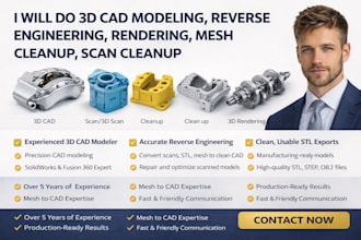 do 3d cad modeling, reverse engineering, rendering, mesh cleanup, scan cleanup