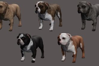 do realistic 3d printable dog model, 3d animal character sculpture pet figurine