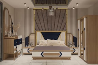 create interior design for small bedroom with space saving 3d rendering
