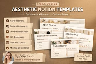 design aesthetic notion template dashboard workspace adhd planner with custom