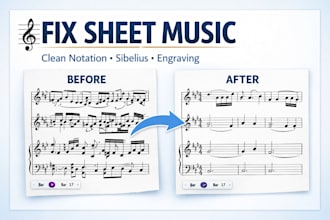 fix ai sheet music, clean music notation, sibelius and music engraving