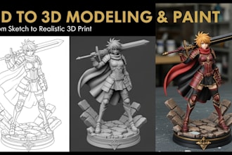 convert 2d to 3d model, 3d statue toy figurine from picture to stl 3d printing