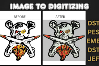 digitize custom embroidery of your image, logo, patches and hat in dst pes jef