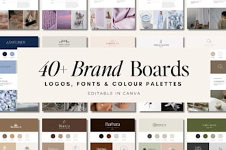 design brand board, aesthetic logo, brand identity kit and canva templates