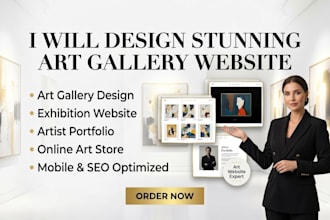 design a stunning art gallery exhibition, artist portfolio website that converts