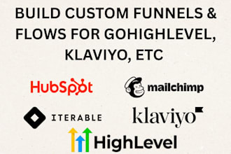 build custom funnels and flows with klaviyo, gohighlevel, mailchimp, hubspot