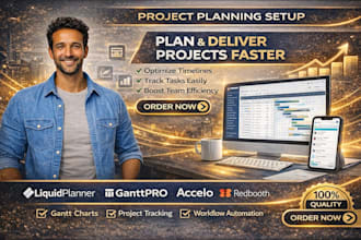 set up project planning and tracking system  ganttpro, accelo redbooth