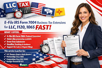 efile irs form 7004 business tax extension for llc, 1120, 1065 fast