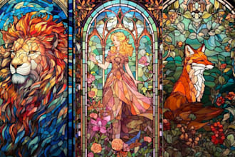 draw fantasy stained glass art for your character, stained glass illustration