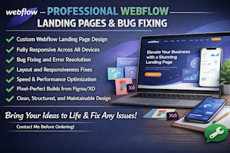 design webflow landing page, fix webflow bugs