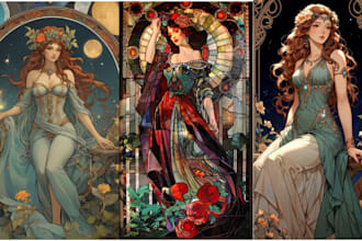 custom tarot card design stained glass oracle card tcg vintage art nouveau style