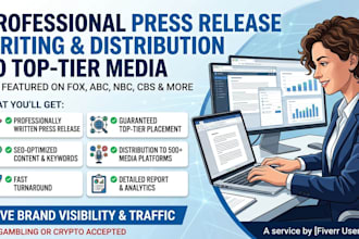 write and distribute press release on US and UK news outlets, backlinks