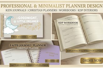 design minimalist kids journal, christian planner and KDP workbook