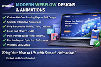 design webflow landing page, webflow website with animations