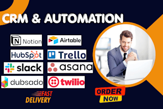 setup twilio, hubspot, dubsado, airtable automation, slack bot, notion, asana,