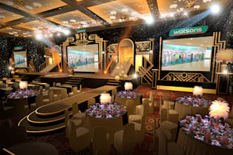 design a luxury 3d stage for gala dinners and corporate events