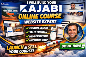 design kajabi website, online course, funnel and membership site, kajabi email