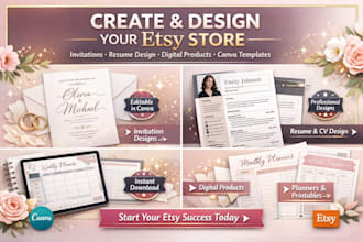 create etsy digital product store for invitation, resume and templates