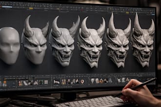 design oni emon mask stl for 3d printing, cosplay and halloween