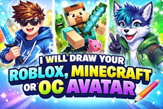 draw your roblox, minecraft, or original character in a high quality digital art