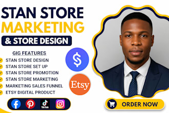 setup stan store, etsy seo listing, payhip,gumroad, beacons ai,tiktok shop
