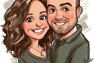 create professional caricatures for couples or wedding gift