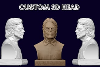 sculpt custom realistic 3d head model and bust 3d face for 3d printing