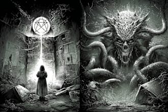 create realistic dark art horror illustrations