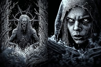 design fantasy or dark creepy horror art illustration