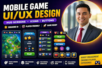 design casual mobile game ui ux hud screens icons buttons for game apps