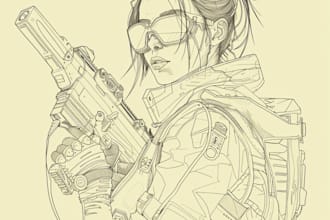 stunning sketch of your character, sci fi fantasy, cyberpunk