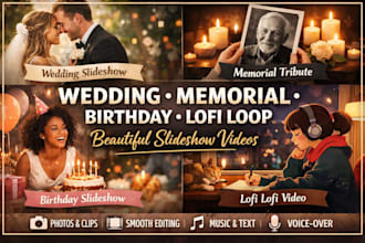 do wedding slideshow, memorial slideshow, birthday slideshow, lofi loop