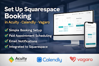 setup squarespace booking in vagaro, simplybookme, acuity scheduling, calendly