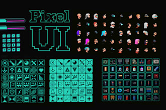 create pixel art game UI, hud gui, pixel art icon and logo for your game