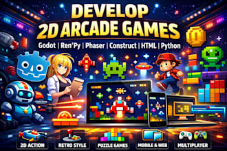 develop 2d arcade game using godot, renpy, phaser, construct, html, python