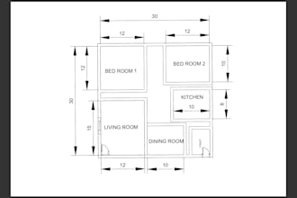 create detailed autocad 2d floor plans for 2bhk apartments and convert pd
