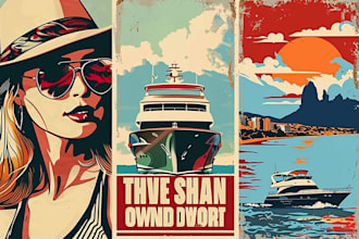 design vintage poster, travel poster retro poster, pop art art deco, comic book