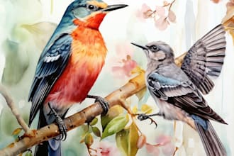 do watercolor painting of animals, botanicals