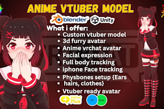 create anime vrchat avatar, furry vtuber model, 3d nsfw model vrm vtuber rigging