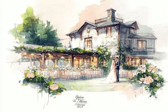 draw a watercolor wedding venue illustration from your photo
