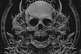 draw detailed dark illustration for album cover or merch