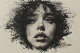 draw a charcoal and pencil digital portrait illustration