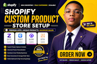 setup shopify custom product zepto easify globo product optis product website